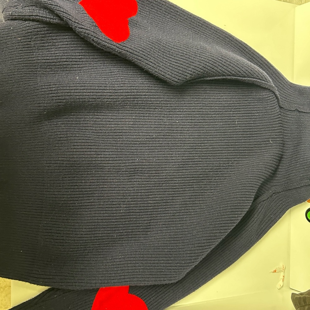 Navy Sweater with Red Heart Elbow Patches